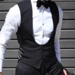 Black Men Vest for Wedding Groom One Piece Slim Fit Suit Waistcoat Solid Color Male Fashion Coat - Image 4