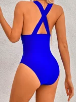 2023 New Sexy Mesh Patchwork Swimwear Women One Piece Swimsuit Female Deep V-neck - Image 2