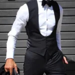 Black Men Vest for Wedding Groom One Piece Slim Fit Suit Waistcoat Solid Color Male Fashion Coat - Image 2
