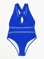 2023 New Sexy Mesh Patchwork Swimwear Women One Piece Swimsuit Female Deep V-neck - Image 5