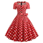Women Square Collar Elegant Vintage Summer Dress Short Sleeve Midi Dress Robe - Image 6