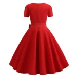 Women Square Collar Elegant Vintage Summer Dress Short Sleeve Midi Dress Robe - Image 2