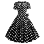 Women Square Collar Elegant Vintage Summer Dress Short Sleeve Midi Dress Robe - Image 5
