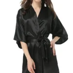 New Black Chinese Women's Faux Silk Robe Bath Gown Hot Sale Kimono Yukata Bathrobe