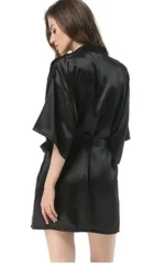 New Black Chinese Women's Faux Silk Robe Bath Gown Hot Sale Kimono Yukata Bathrobe - Image 4