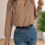 Women's Elegant Business Office Blouse Layered V Neck Long Sleeve
