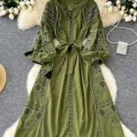 Bohemian Retro Ethnic Style Dress Women's New Spring Autumn Embroidered Lace Up