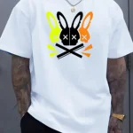 Men's casual round neck T-shirt with unique rabbit skull pattern