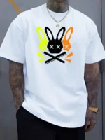 Men's casual round neck T-shirt with unique rabbit skull pattern