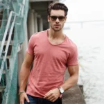AIOPESON100% Cotton Men T-shirt V-neck Fashion Design Slim Fit Soild T-shirts - Image 4
