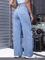 Women's High Waist Button Up Butterfly Print Jeans Fashion - Image 3