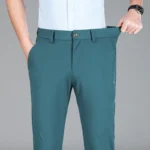 New Summer Men's Ice Silk High Stretch Business Suit Pants Male Army Green