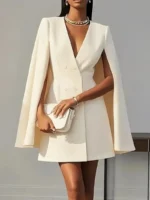 Women Fashion Commuter Solid Blazers Dress Office Double Breasted Waist Party Dress