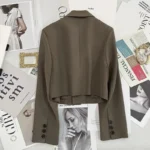 Black Cropped Blazers Woman Trend 2024 New All-match Notched Collar Crop Jacket - Image 6