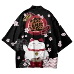 Japanese Sakura Cat Samurai Printed Kimono for Men Women, Haori Cardigan, Traditional Costume - Image 5