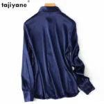 Tajiyane Women's 93% Mulberry Silk 7% Spandex 19 momme satin Silk Buttons long sleeve shirt - Image 3