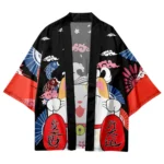 Japanese Sakura Cat Samurai Printed Kimono for Men Women, Haori Cardigan, Traditional Costume - Image 2