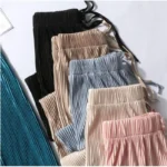 Women Fashion Summer Wide Leg Pants Pleated Ice Silk Trousers - Image 2