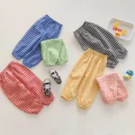 Summer Plaid Mosquito Proof Pants Outdoor Wear Baby Girls New Style Fashion