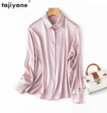 Tajiyane Women's 93% Mulberry Silk 7% Spandex 19 momme satin Silk Buttons long sleeve shirt - Image 6