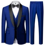 Black Men Autumn Wedding Party Three Pieces Set Large Size Male Blazer Coat - Image 4