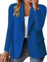 Women's Fashion Solid Button Suit Coat Lapel Long Sleeve Hatless Casual Coat/Jacket - Image 2
