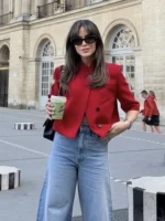 Women's Cropped Short Blazer New 2026 Spring Summer High-Neck Short Sleeve Button - Image 3