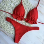 Summer Brazilian Bikini Set Women Sexy Bandage Top Thong Bottom 2 Pieces Set