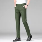 New Summer Men's Ice Silk High Stretch Business Suit Pants Male Army Green - Image 5