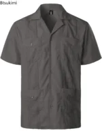 Summer New Mens' Shirts Multi-pockets Lapel Short Sleeve Single Breasted Cardigan - Image 3