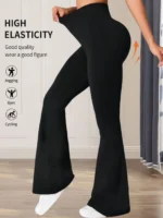 Women's spring and summer high waisted tight fitting flared pants, slim leg long black pants - Image 5