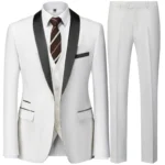 Black Men Autumn Wedding Party Three Pieces Set Large Size Male Blazer Coat - Image 2
