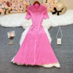 YuooMuoo Brand Fashion Elegant Patchwork Knitted Long Dress Shirt Sweater Dress
