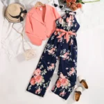 Spring and summer girls fashion outdoor leisure vacation 2-piece pink suit
