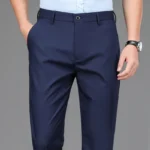 Male Pants Stretch Solid Black Smart Casual Men's Trousers Office Quick Dry Suit Pants - Image 3