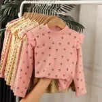 Kids Long Sleeved Undershirt Girls Cute Floral Dots T-shirt
