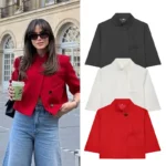 Women's Cropped Short Blazer New 2026 Spring Summer High-Neck Short Sleeve Button