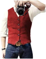 Men's Suit Vest V Neck Wool Herringbone Tweed Casual Waistcoat - Image 3