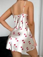 Women's V Neck Spaghetti Strap Nightdress Heart Print Sexy Nightwear - Image 2