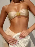 2026 Summer 3 Piece Bikini Sets Strapless Bikini Top With Half Long Skirt Cover ups Beach Wear - Image 2