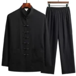 Chinese Traditional Clothing Set Man Fall Linen Buckle Kung Fu Shirt