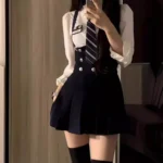 College Style Women's Short Suit Jacket And Skirt Set High Waist Three Piece Set Uniform - Image 4