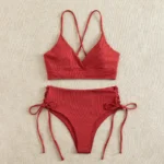 Cikini-V-Neck Split Bikini Set for Women, Sexy Swimsuit, Lace Up Bathing Suit