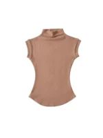 Women Summer Sexy Turtleneck Sleeveless T-Shirts Tops Solid Slim Fit Pullovers - Image 4