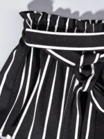 Women's Ribbed Crop Sleeveless Tank Top & Striped Print Belted Bag Waist Shorts - Image 4