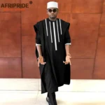 African Clothing for Men Dashiki Agbada Shirts Pants and Tribal Hat 3 Piece Set - Image 4