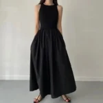 New Summer Simple Elegant Black Long Dresses For Women Round Neck Sleeveless - Image 4