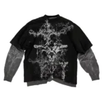 Y2K american skull pattern long sleeved T shirt Fashion Round Neck