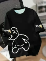 Summer men's round neck breathable T-shirt with cartoon bear print pattern - Image 3