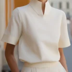 Split Neck Short Sleeve Blouse Women Elegant Stand Collar Half Sleeve Top Office Lady